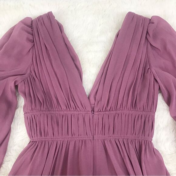 GIANNI BINI Shay Low Cut Pleated Midi Dress Long Sleeve Mauve Purple Sz 2 4 New - Picture 9 of 14
